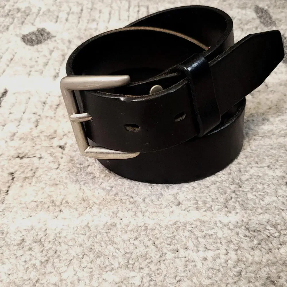 Black Genuine Leather Belt Size 40 Silver Tone Buckle Classic Men’s